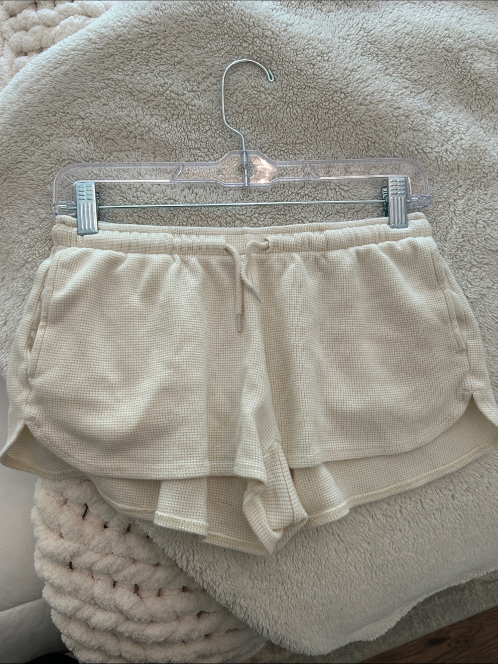 Brandy Melville Cream Waffle Knit Drawstring Shorts